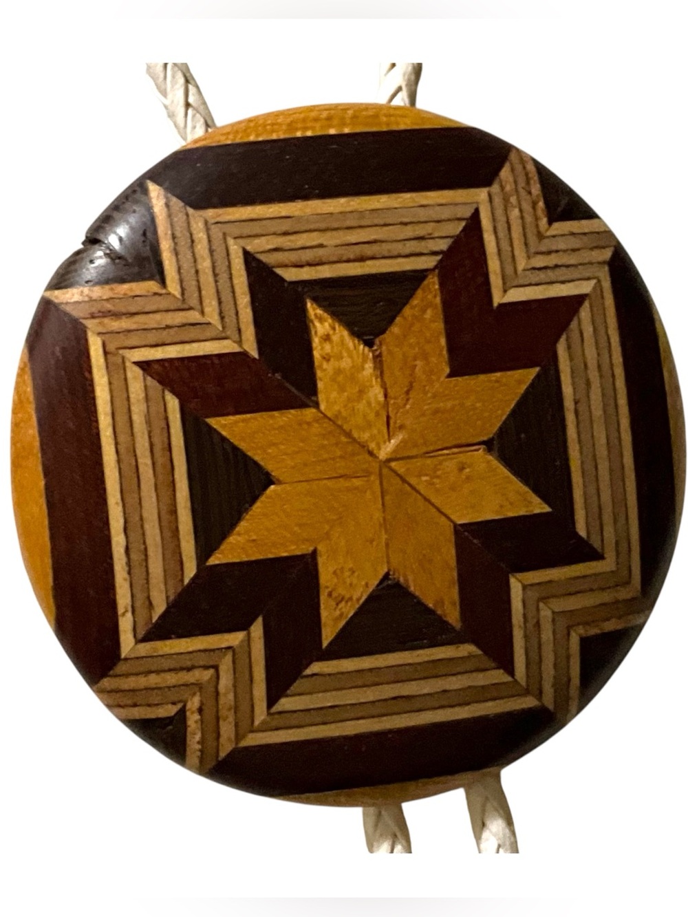 Handcrafted Bolo Tie Wood Marquetry by Walter C. Huff Sun City AZ Geometric Star